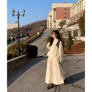 Back elastic cotton long skirt