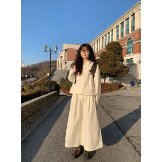Back elastic cotton long skirt