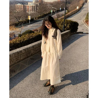 Back elastic cotton long skirt