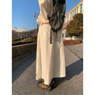 Back elastic cotton long skirt