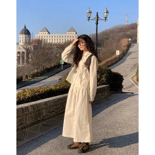 Back elastic cotton long skirt