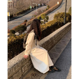 Back elastic cotton long skirt