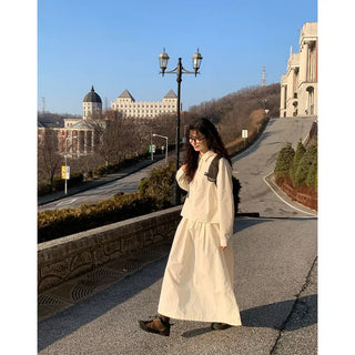 Back elastic cotton long skirt