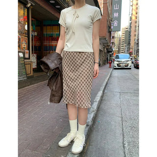 Ribbed lace ribbon T-shirt