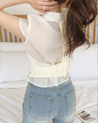 Halter neck knit bustier layered top