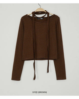 Comes with a scarf! Striped long-sleeved T-shirt
