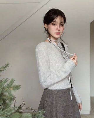 (4 colors) Ribbon Strap Fur Cardigan