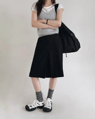 Front pleated midi skirt