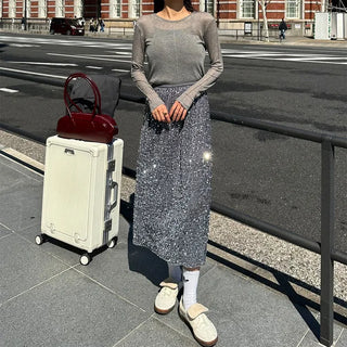 See-through slim long-sleeved T-shirt