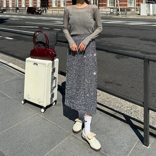 See-through slim long-sleeved T-shirt