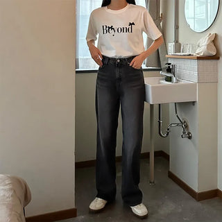 Washed straight black denim pants