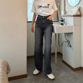 Washed straight black denim pants