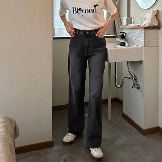 Washed straight black denim pants