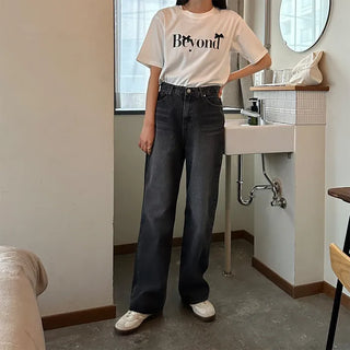 Washed straight black denim pants