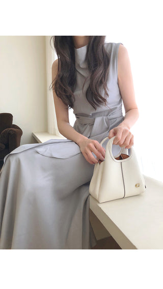 (2 colors) High-neck long dress