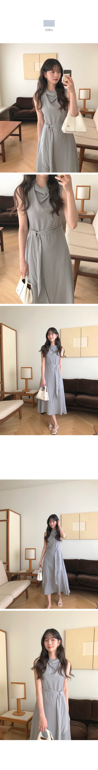 (2 colors) High-neck long dress