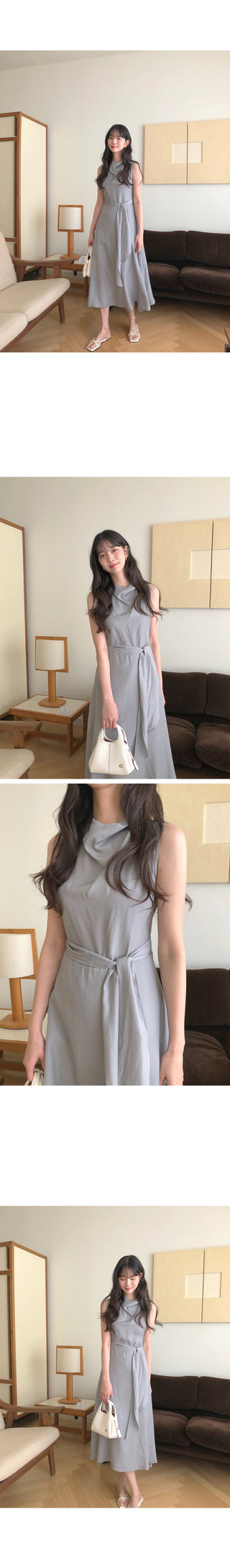 (2 colors) High-neck long dress