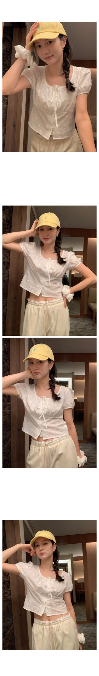 U-neck puff button blouse