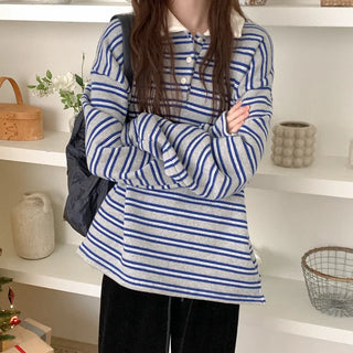 Garnet brushed-back striped sweatshirt
