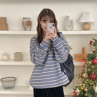 Garnet brushed-back striped sweatshirt