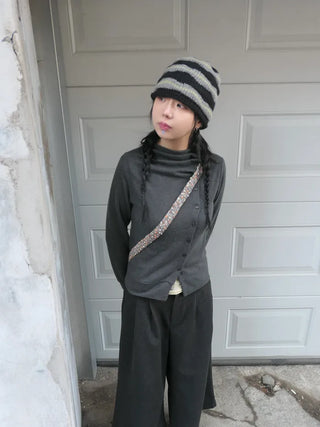 (3 colors) Turtleneck Asymmetrical Cardigan