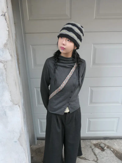 (3 colors) Turtleneck Asymmetrical Cardigan
