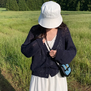 Sand V-neck cotton cardigan in 2 colors!