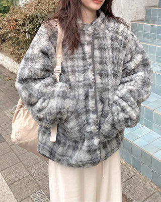 Down jacket x fleece reversible high-neck jacket
