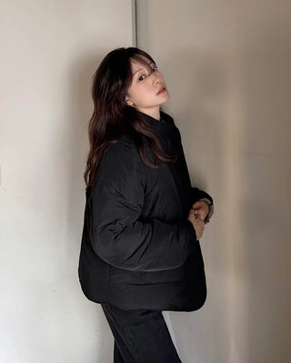 Down jacket x fleece reversible high-neck jacket
