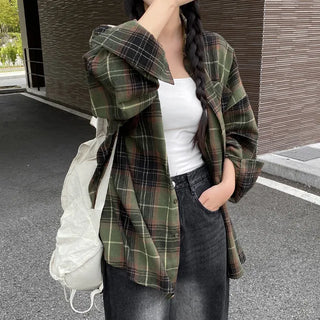 Oversized long-sleeved vintage check shirt