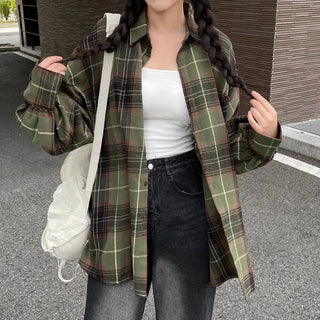 Oversized long-sleeved vintage check shirt