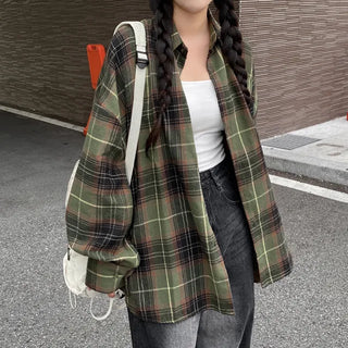 Oversized long-sleeved vintage check shirt