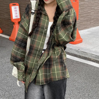 Oversized long-sleeved vintage check shirt