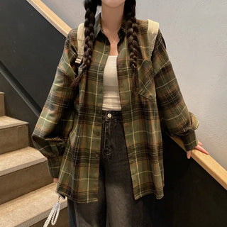 Oversized long-sleeved vintage check shirt