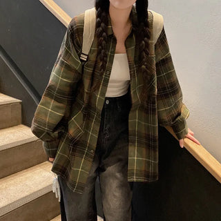 Oversized long-sleeved vintage check shirt