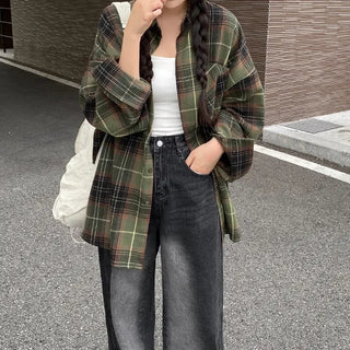Oversized long-sleeved vintage check shirt