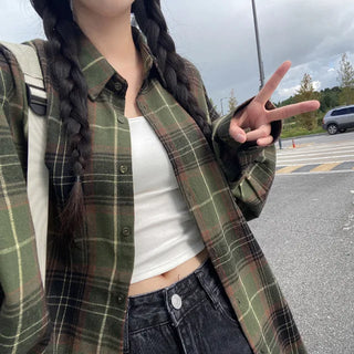 Oversized long-sleeved vintage check shirt