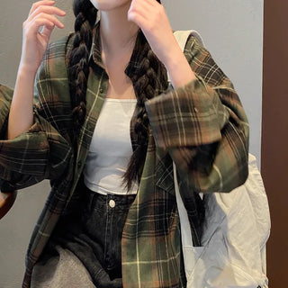 Oversized long-sleeved vintage check shirt