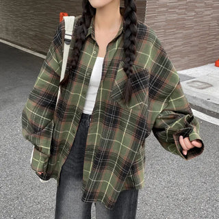Oversized long-sleeved vintage check shirt