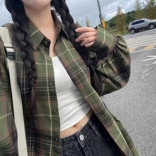 Oversized long-sleeved vintage check shirt