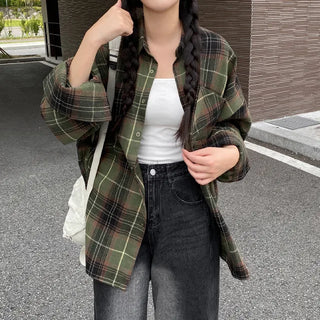 Oversized long-sleeved vintage check shirt