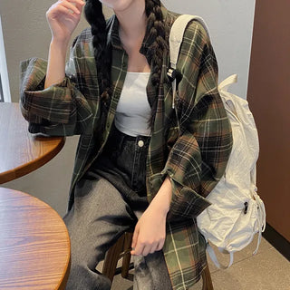 Oversized long-sleeved vintage check shirt