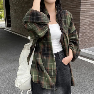 Oversized long-sleeved vintage check shirt