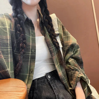 Oversized long-sleeved vintage check shirt