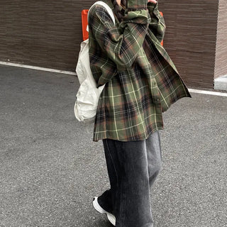 Oversized long-sleeved vintage check shirt