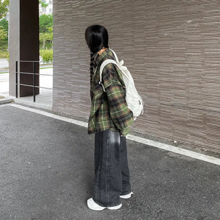 Oversized long-sleeved vintage check shirt
