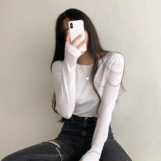 Hand warmer boat neck inner long-sleeve T-shirt