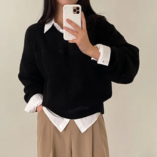 Loose-fit raglan pink V-neck knit
