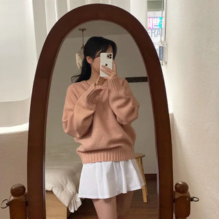 Loose-fit raglan pink V-neck knit