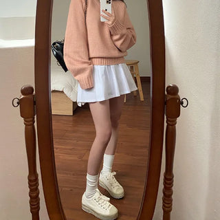Loose-fit raglan pink V-neck knit